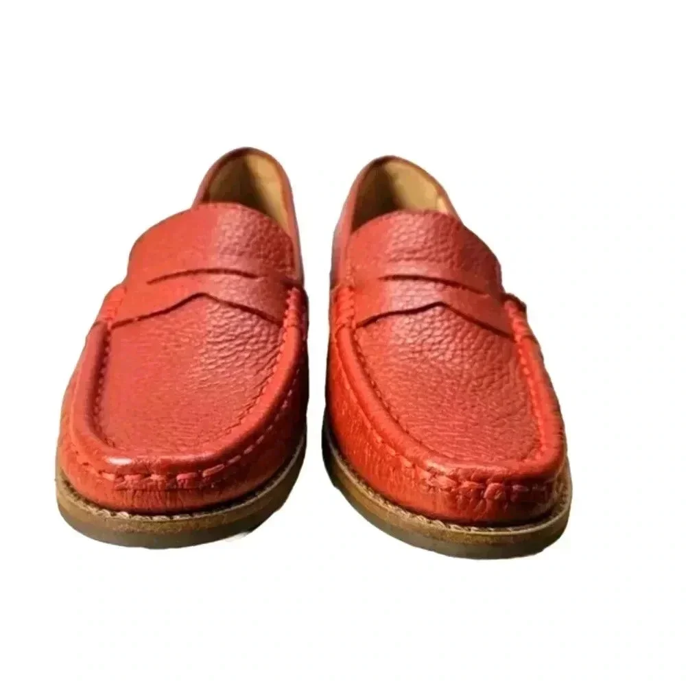 Marc Joseph NY Girls Sz 1 Red Pebbled Leather Loafers Moccasin Preppy School